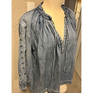 denim tinsel fabric pheasant blouse by Kyla seo